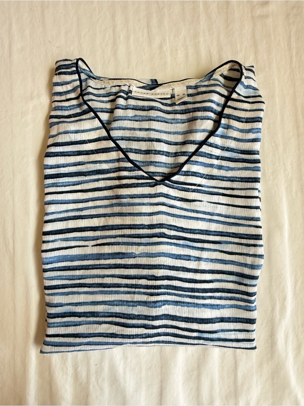 Susan Graver Blue & White Striped Printed Woven Scarf Poncho Top XL Coastal - Picture 11 of 11